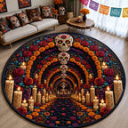 Mariachi Sugar Skull Round Mat Rug - Nature Design | Serene Home Decor - washable non-slip printed rug