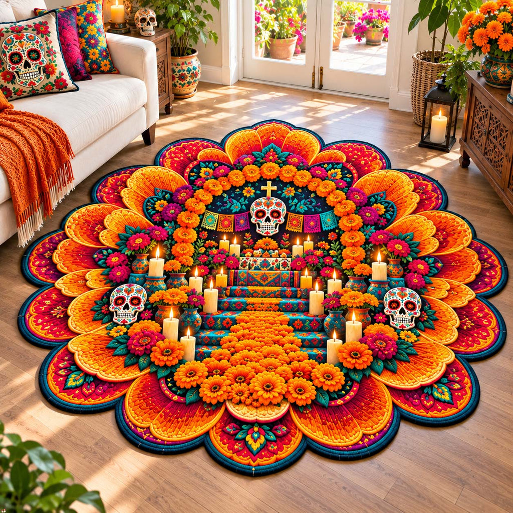 Marigold Ofrenda Custom Shape Area Rug - Nature Design | Die-Cut Non-Slip Rug - washable non-slip printed rug