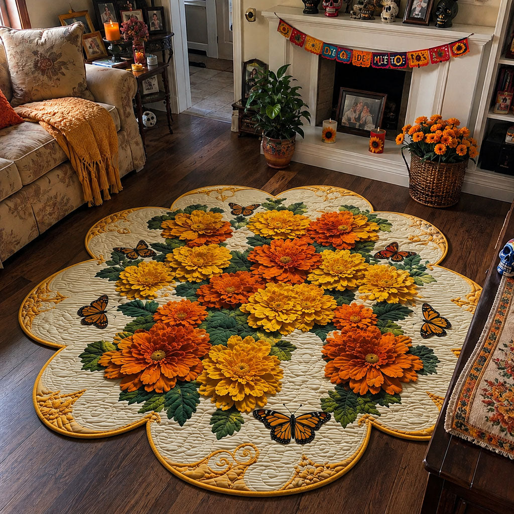 Marigolds in Memory Custom Shape Area Rug - Nature Design | Die-Cut Non-Slip Rug - washable non-slip printed rug