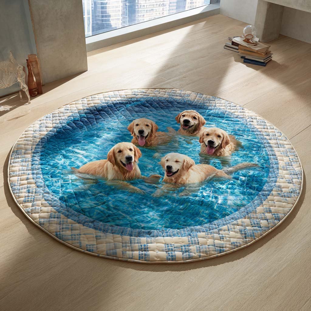 Marina Golden Retriever Round Mat Rug - washable non-slip printed rug
