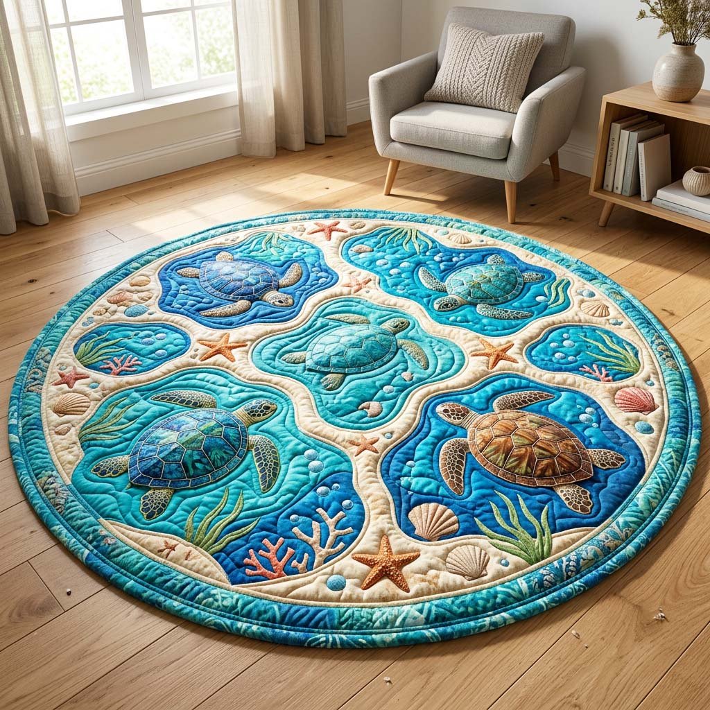 Marine Harmony Round Mat Rug - washable non-slip printed rug
