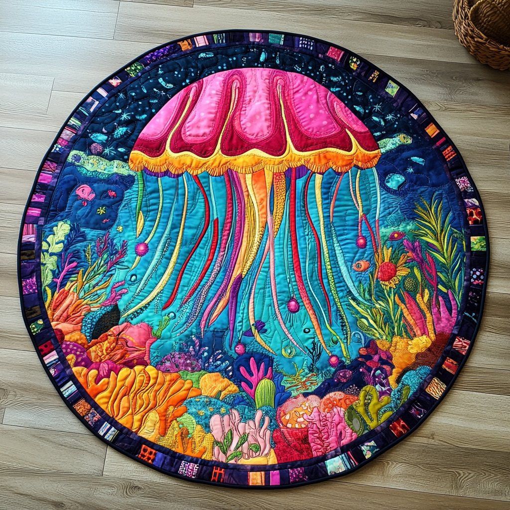 Marine Mystique Round Mat Rug - washable non-slip printed rug