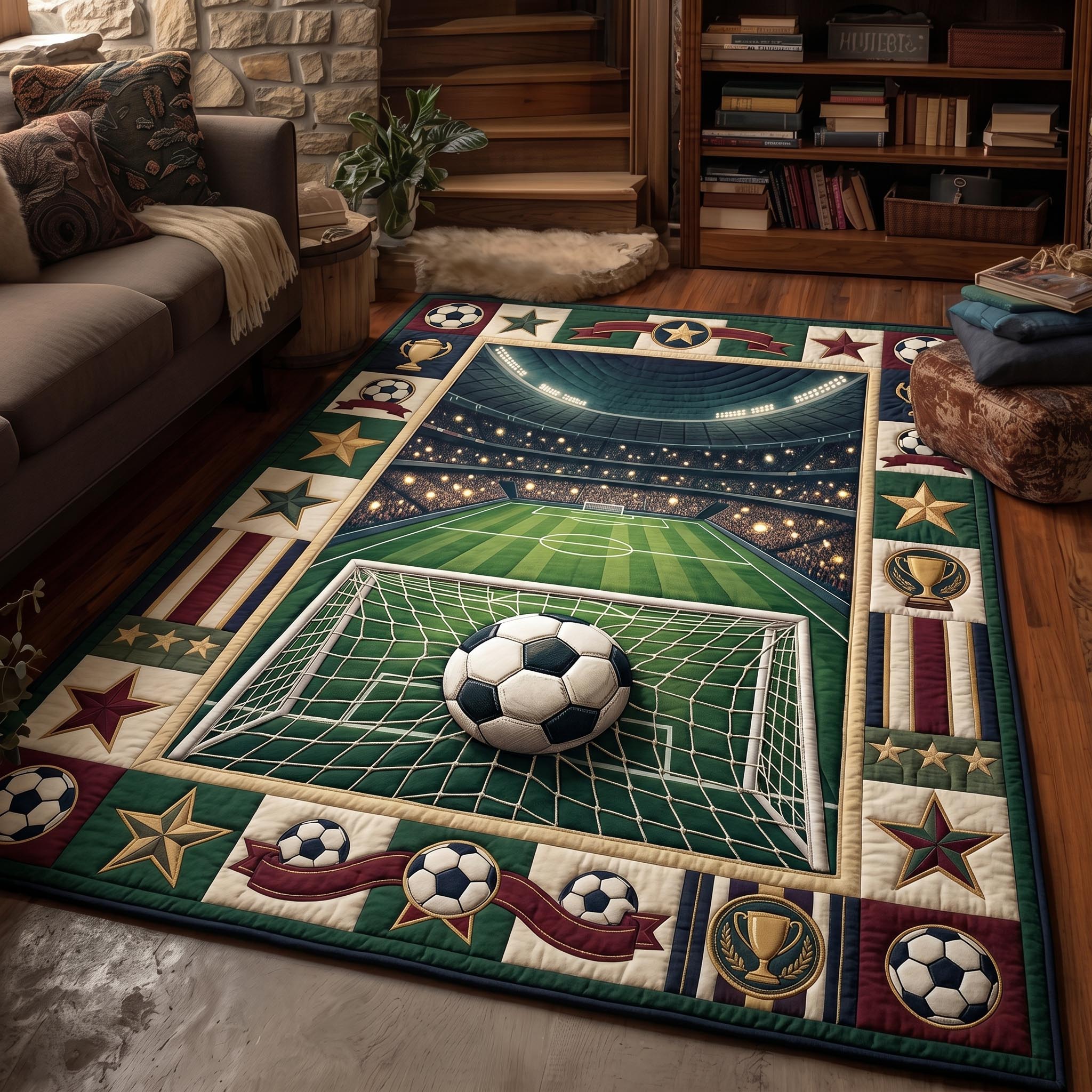 Match Day area rug in a living room