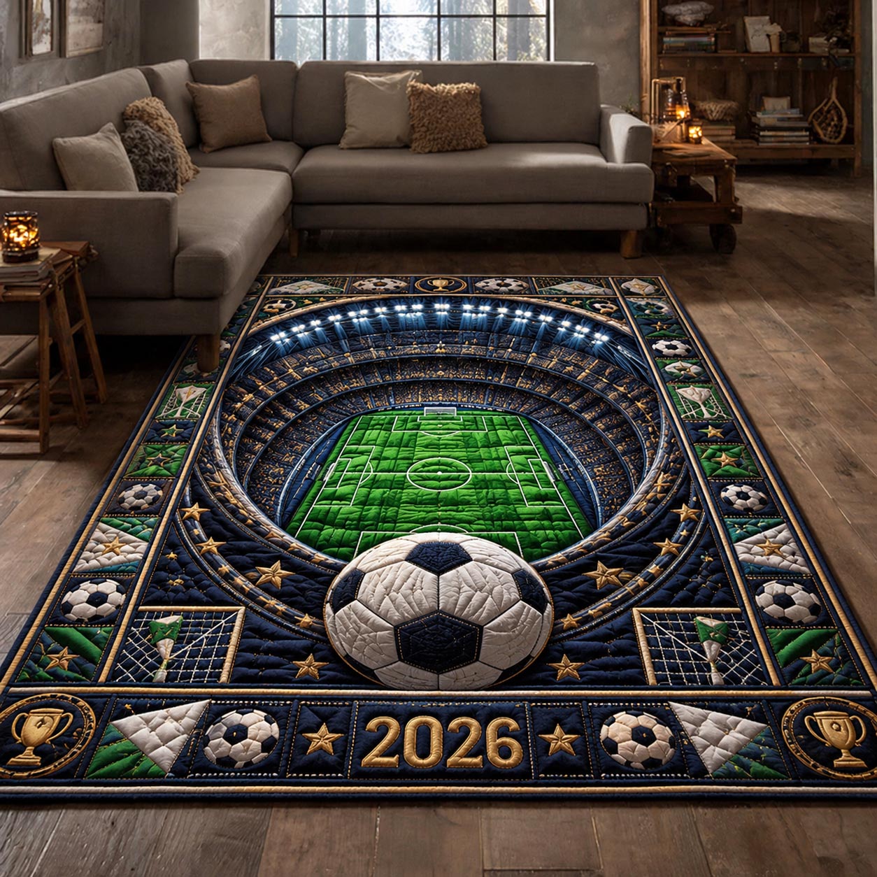 Match Day area rug in a living room