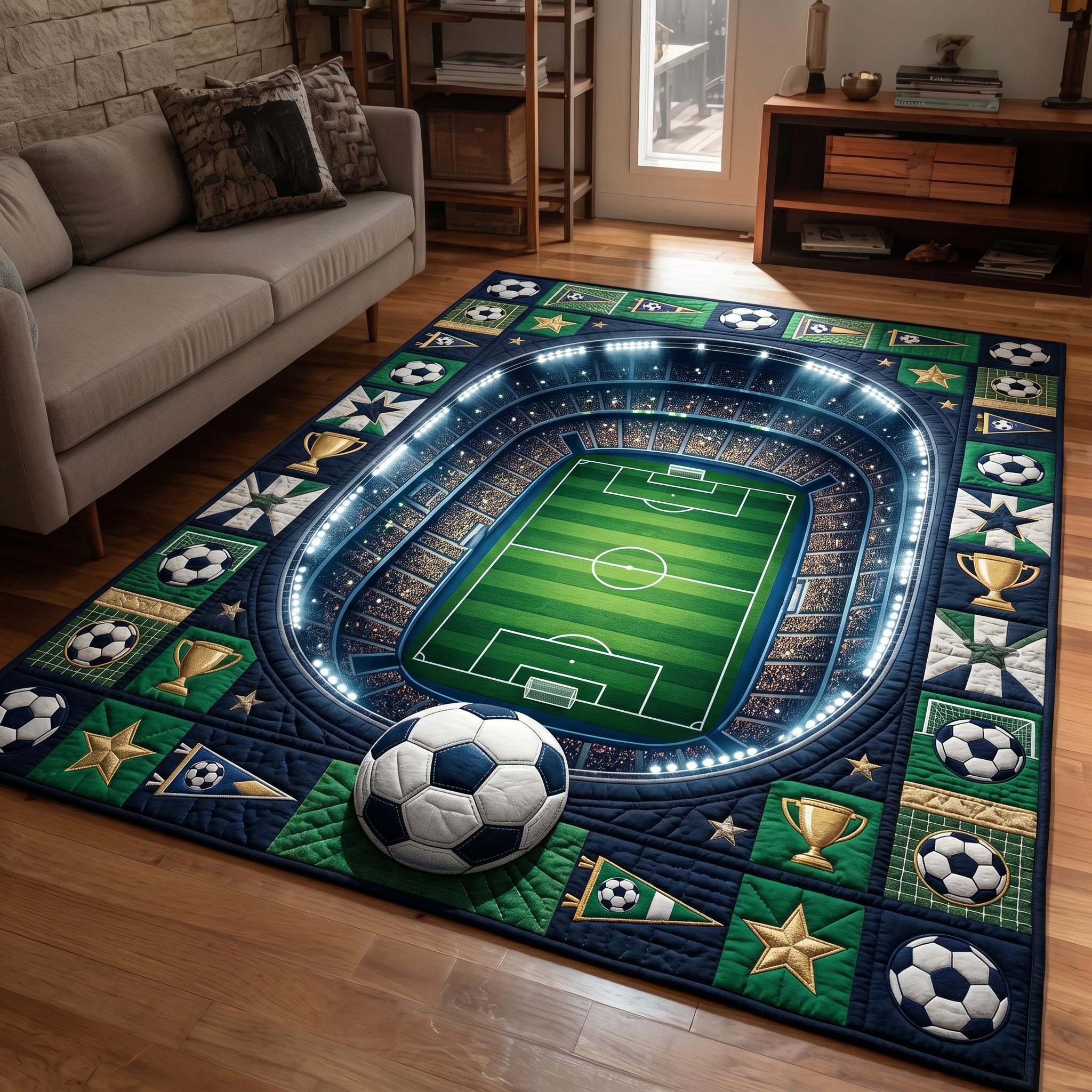 Match Day area rug in a living room