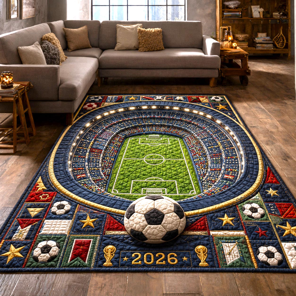 Match Day area rug in a living room