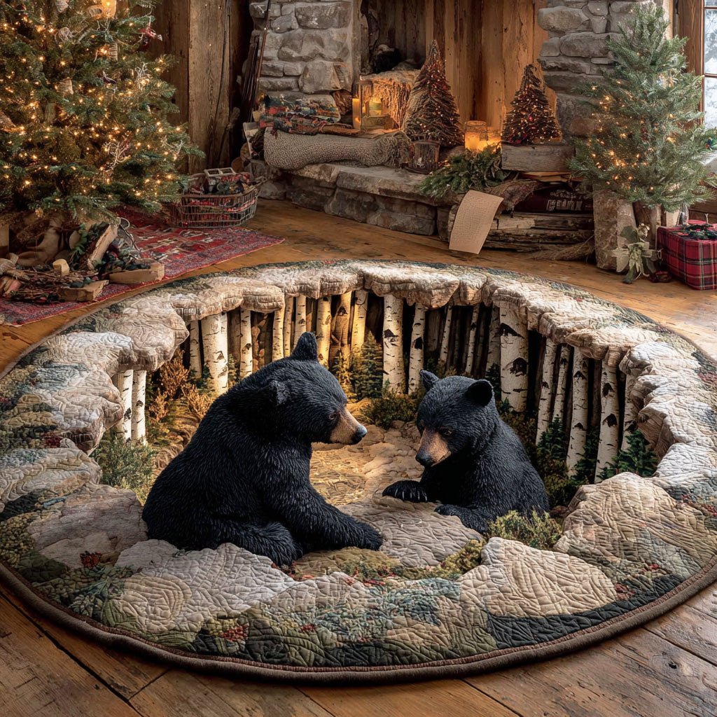 Meadow Bear Round Mat Rug - washable non-slip printed rug
