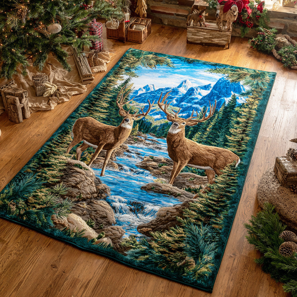 Meadow Deer area rug in a living room