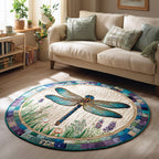 Meadow Dragonfly Round Mat Rug - washable non-slip printed rug