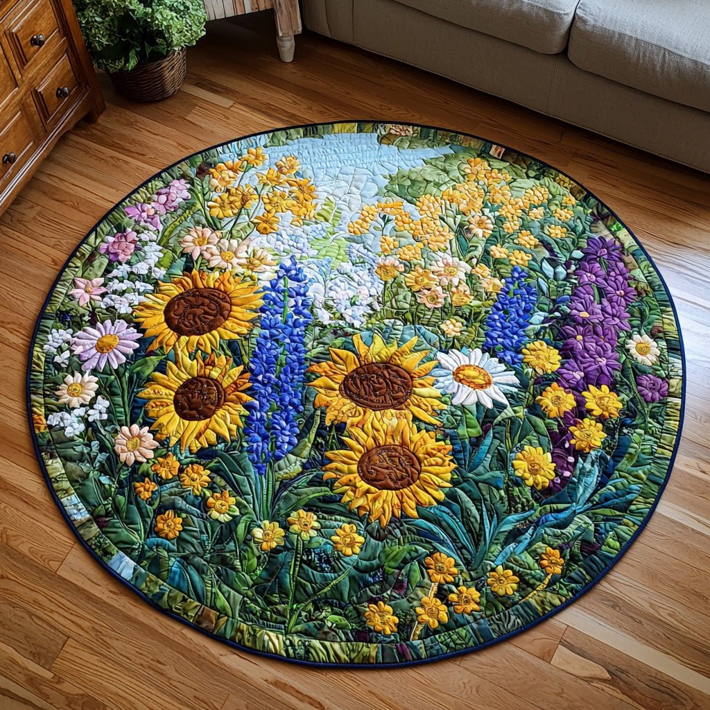 Meadow Gold Round Mat Rug - washable non-slip printed rug