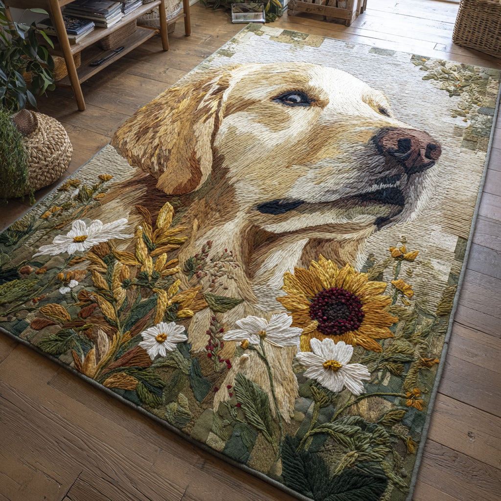 Meadow Golden Retriever area rug in a living room