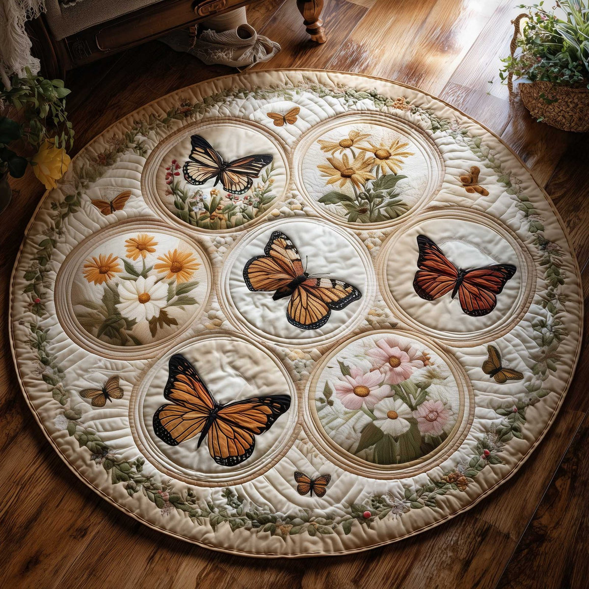 Meadow Harvest Round Mat Rug - washable non-slip printed rug