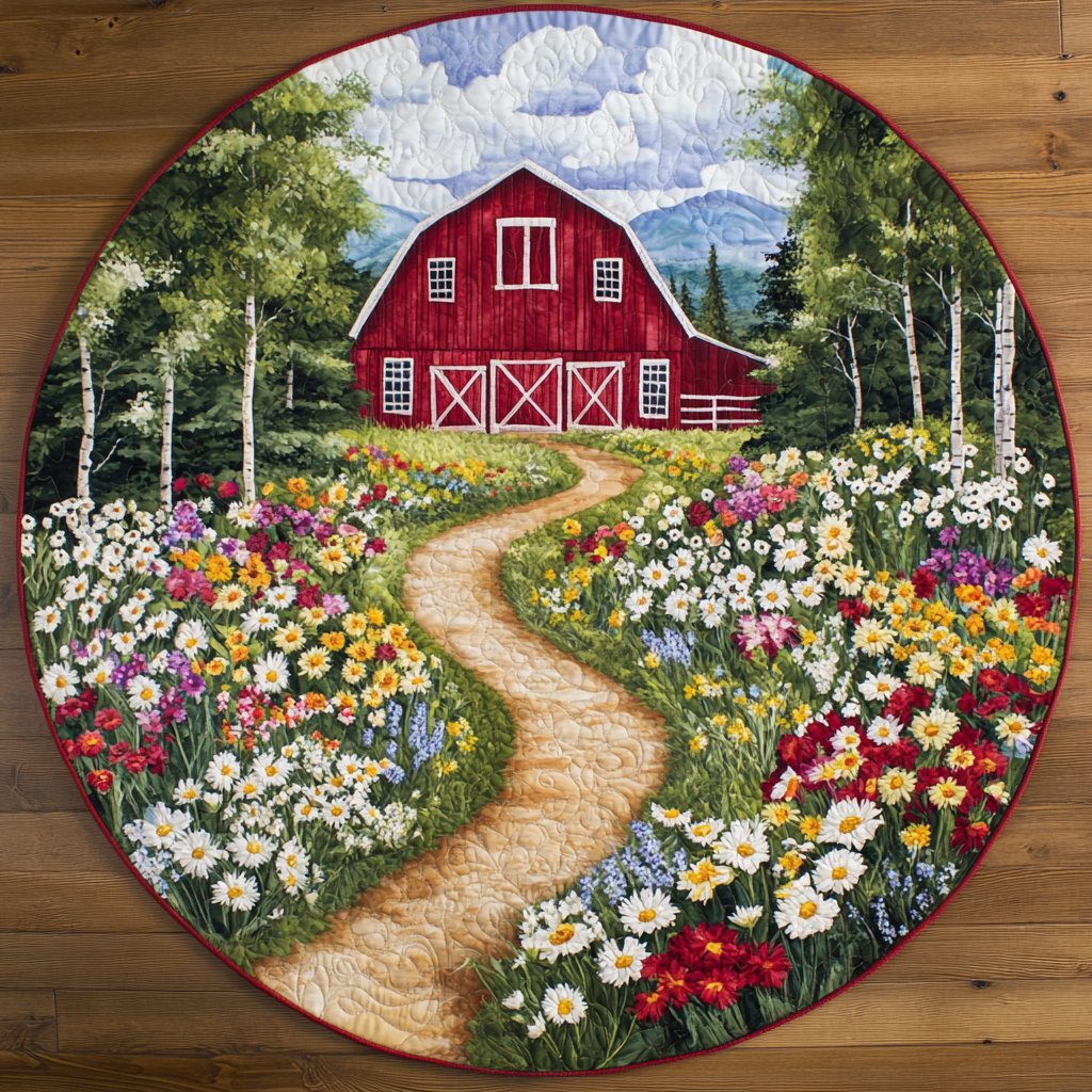 Meadow Path Round Mat Rug - washable non-slip printed rug
