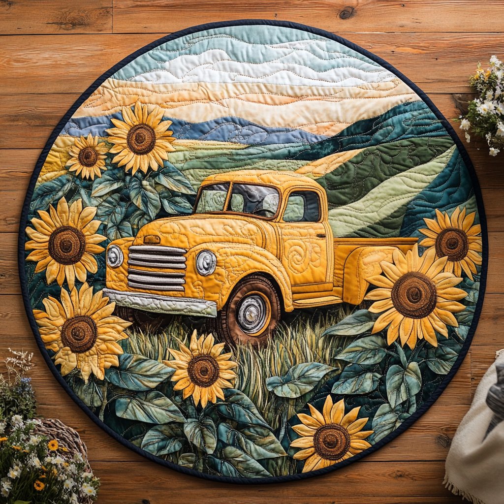 Meadow Ride Round Mat Rug - washable non-slip printed rug