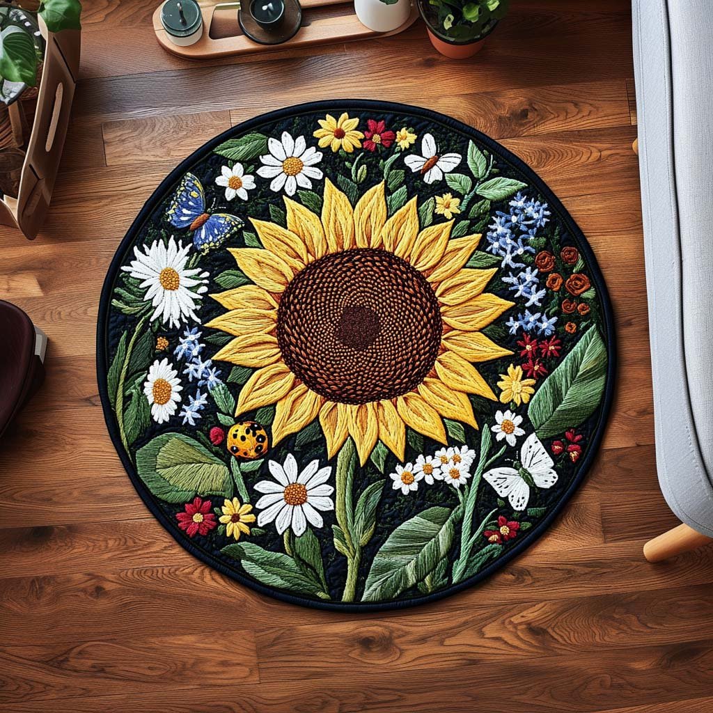 Meadow Whispers Round Mat Rug - washable non-slip printed rug