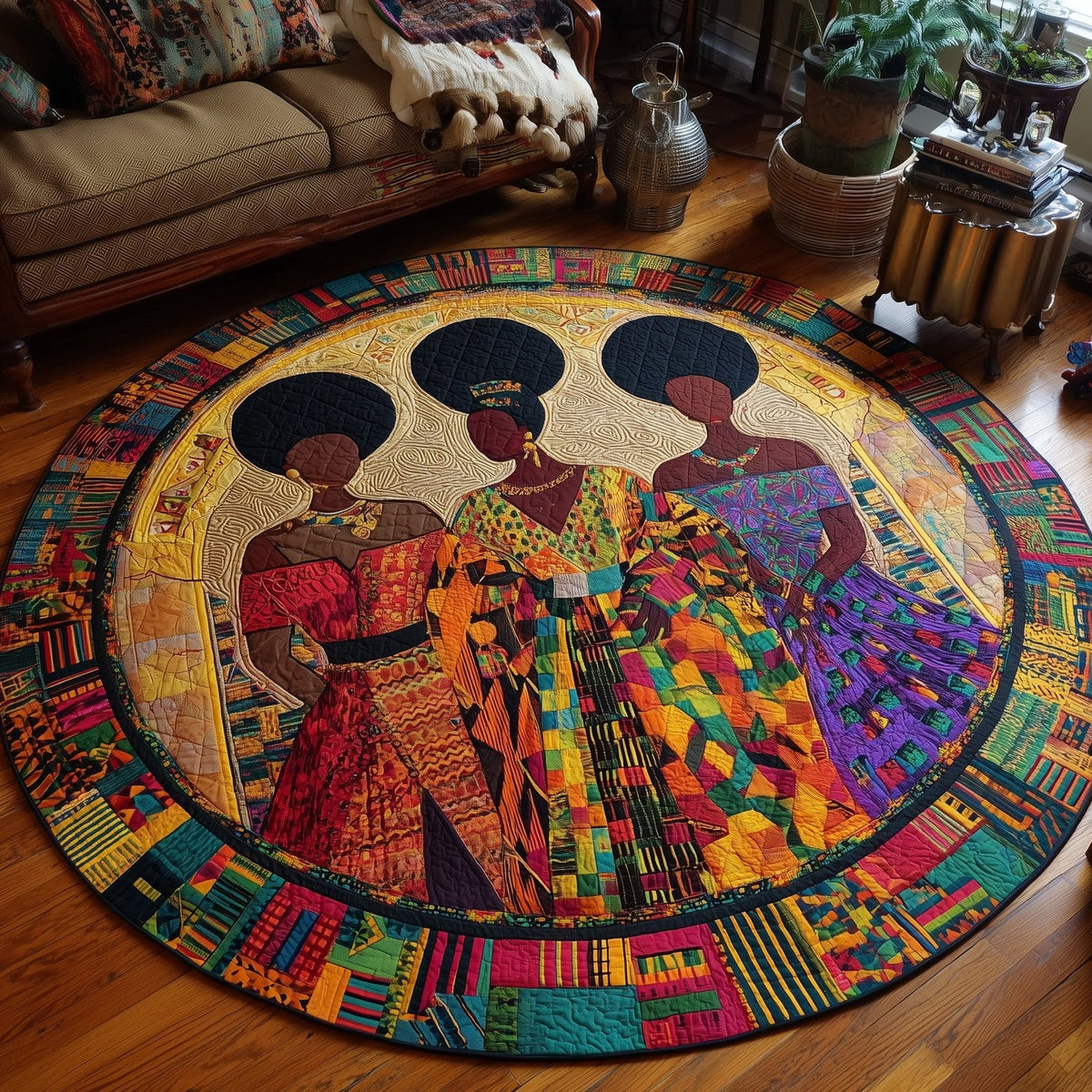 Melanin Crown Round Mat Rug - washable non-slip printed rug