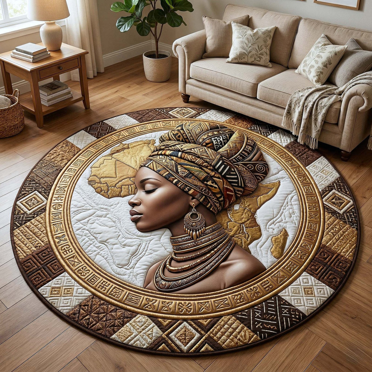 Melanin Goddess (Design 7) Round Mat Rug - washable non-slip printed rug