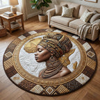 Melanin Goddess (Design 7) Round Mat Rug - washable non-slip printed rug