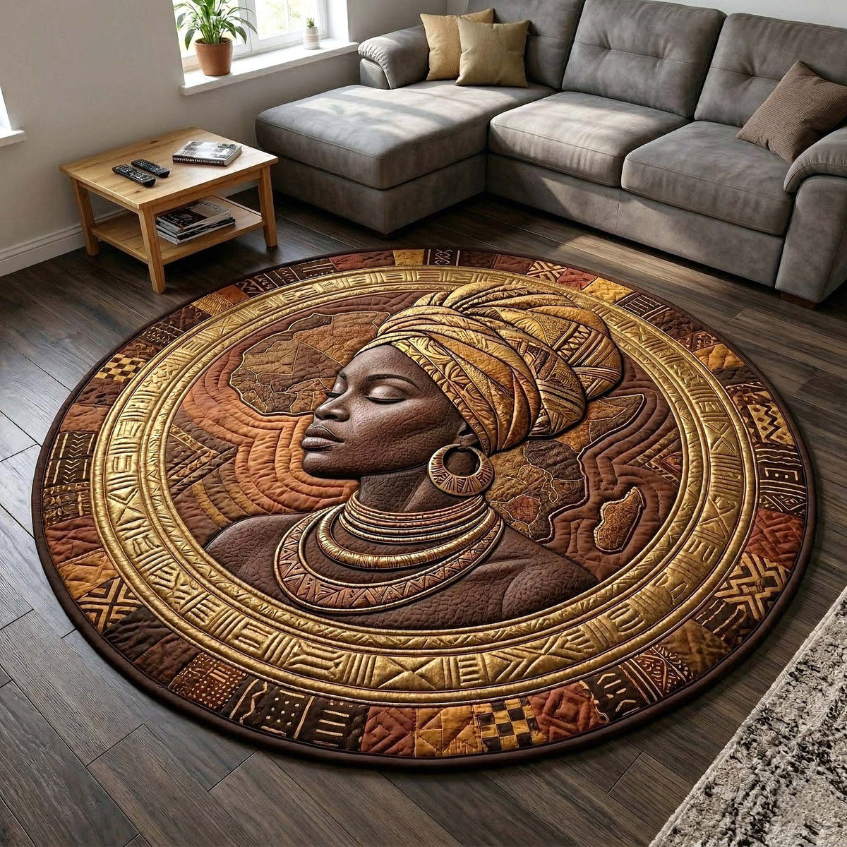 Melanin Goddess (Design 4) Round Mat Rug - washable non-slip printed rug