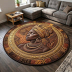 Melanin Goddess (Design 4) Round Mat Rug - washable non-slip printed rug