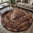Melanin Goddess Round Mat Rug - washable non-slip printed rug