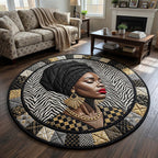 Melanin Goddess (Design 6) Round Mat Rug - washable non-slip printed rug