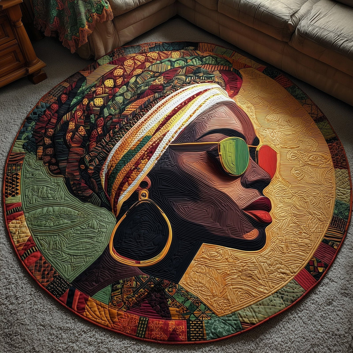 Melanin Monarch Round Mat Rug - washable non-slip printed rug