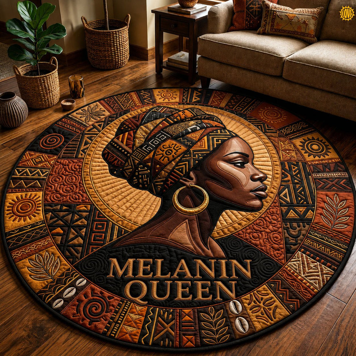 Melanin Queen Round Mat Rug - washable non-slip printed rug