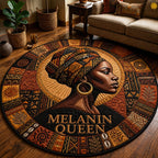 Melanin Queen Round Mat Rug - washable non-slip printed rug