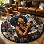 Melanin Queen With Wine Round Mat Rug - washable non-slip printed rug