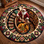 Melanin Santa Magic Round Mat Rug - Seasonal Design | Festive Home Decor - washable non-slip printed rug