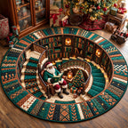Melanin Santa Spiral Round Mat Rug - Seasonal Design | Festive Home Decor - washable non-slip printed rug