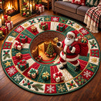 Melanin Santa Village Round Mat Rug - Seasonal Design | Festive Home Decor - washable non-slip printed rug