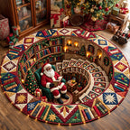 Melanin Santa Vortex Round Mat Rug - Seasonal Design | Festive Home Decor - washable non-slip printed rug