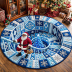 Melanin Santa Winter Round Mat Rug - Seasonal Design | Festive Home Decor - washable non-slip printed rug
