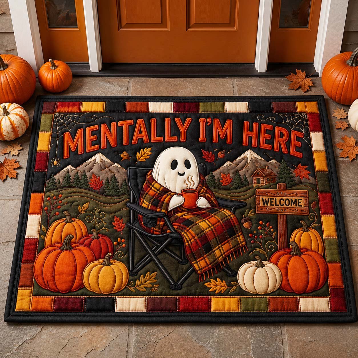 Mentally Autumn Ghost Doormat - Seasonal Holiday Design | Printed Welcome Doormat