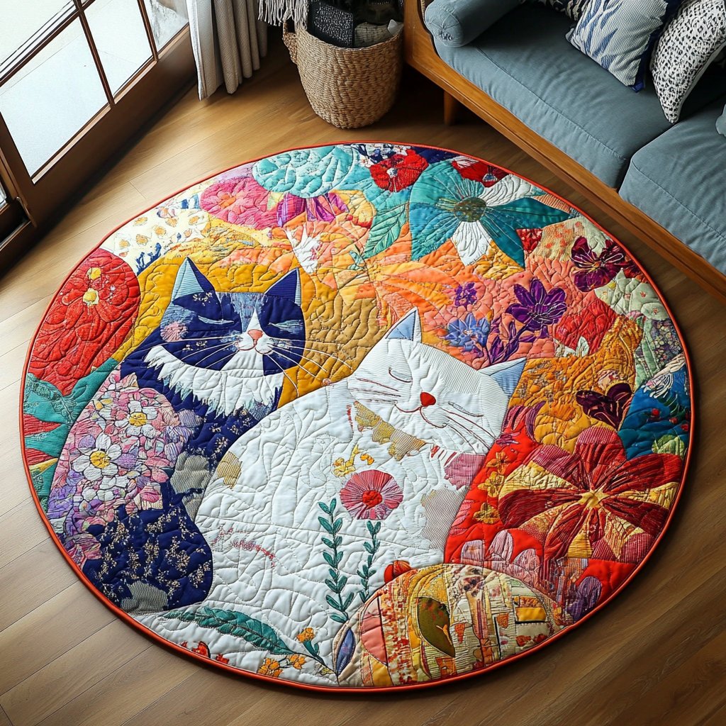 Meow Haven Round Mat Rug - washable non-slip printed rug