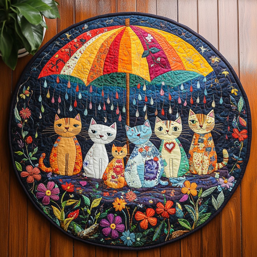 Meow Magic Round Mat Rug - washable non-slip printed rug