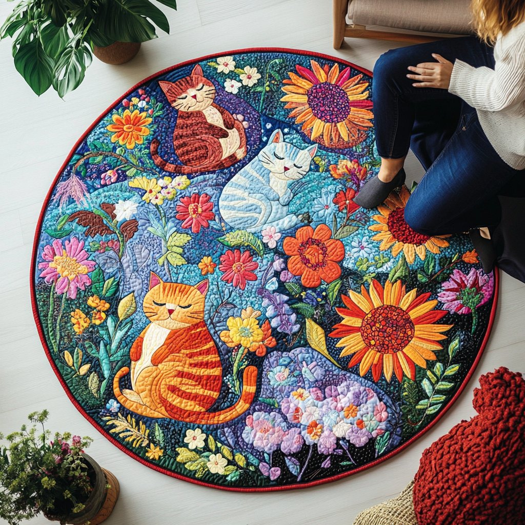 Meow Magic Spot Round Mat Rug - washable non-slip printed rug