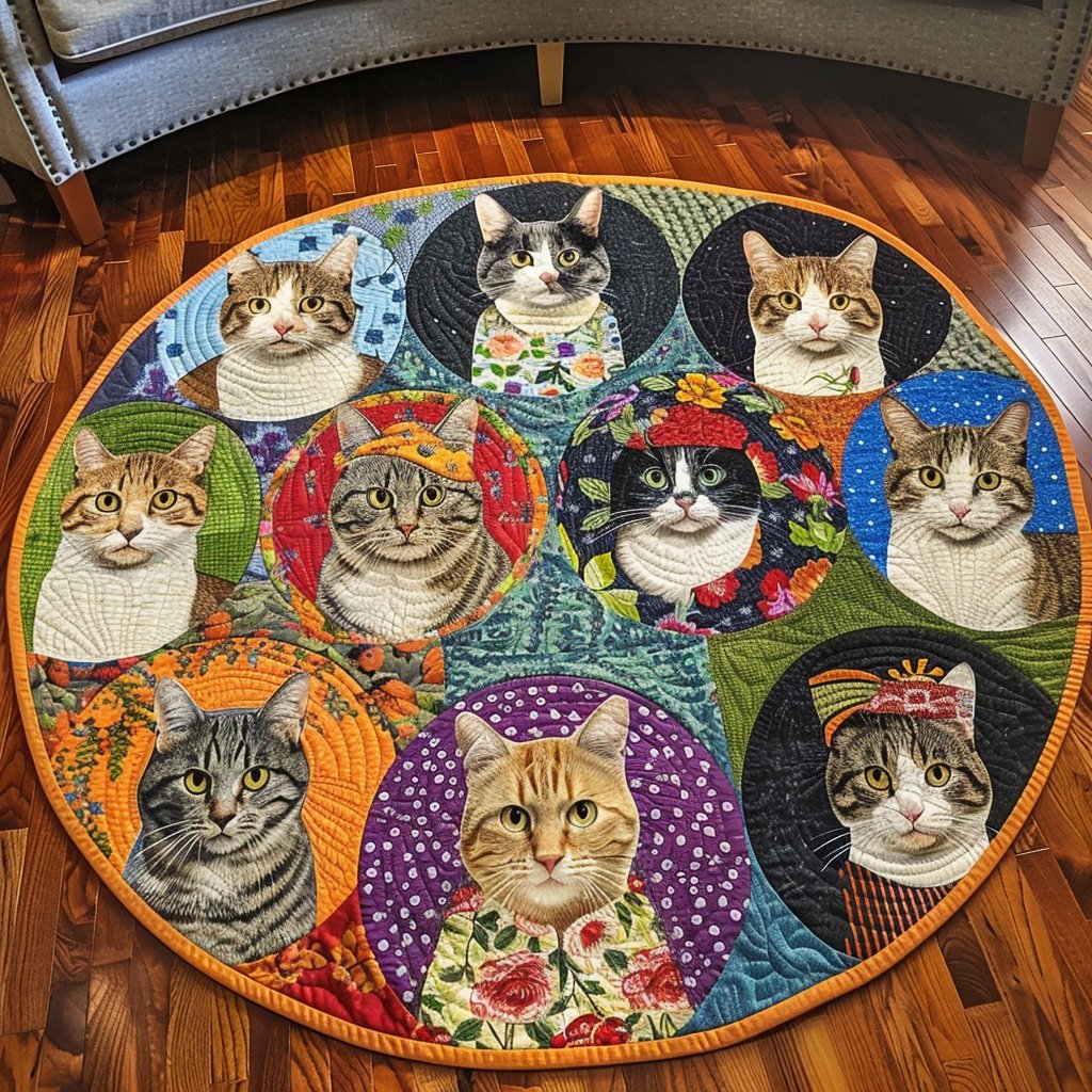 Meowgical Garden Round Mat Rug - washable non-slip printed rug