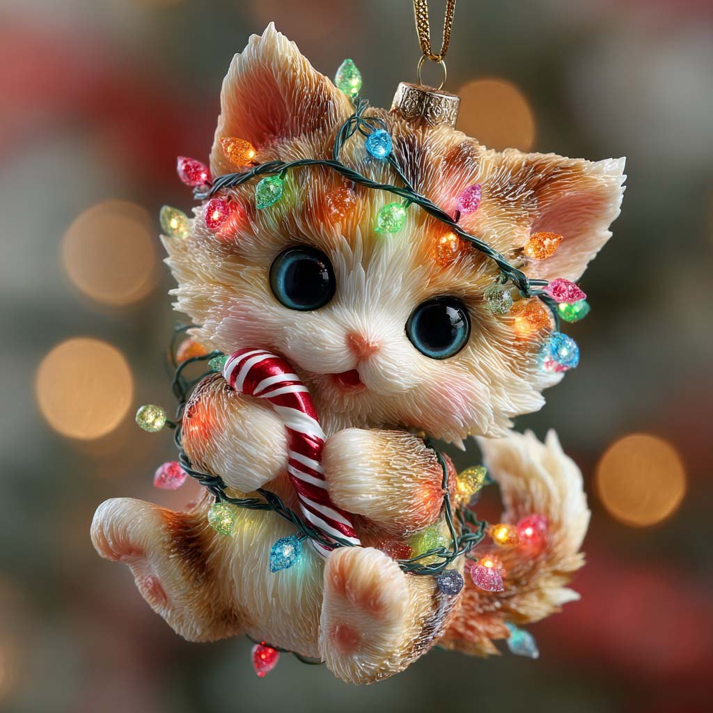 Light Tangle Candy Kitten Christmas Ornament