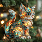 Stained Glass Sitting Cat Christmas Ornament