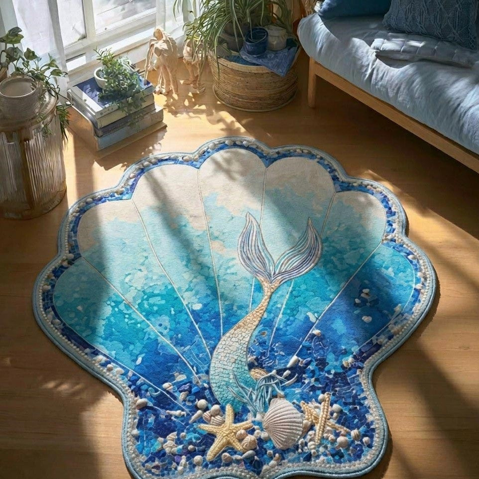 Mermaid Secret Custom Shape Area Rug - Nature Design | Die-Cut Non-Slip Rug - washable non-slip printed rug