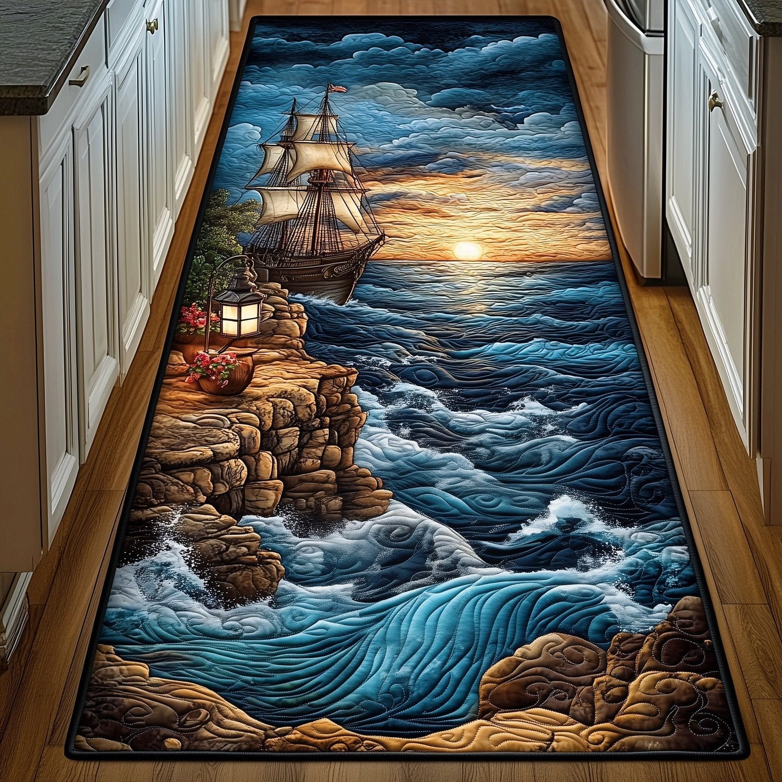 Mermaid Ship Runner Rug - Nature Design | Serene Runner Rug