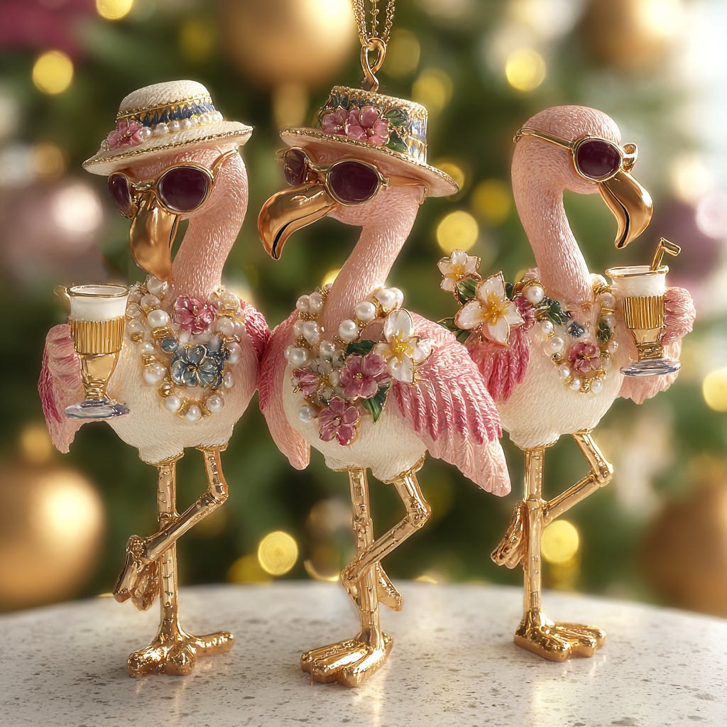 Merry and Bright Flamingos Christmas Ornament