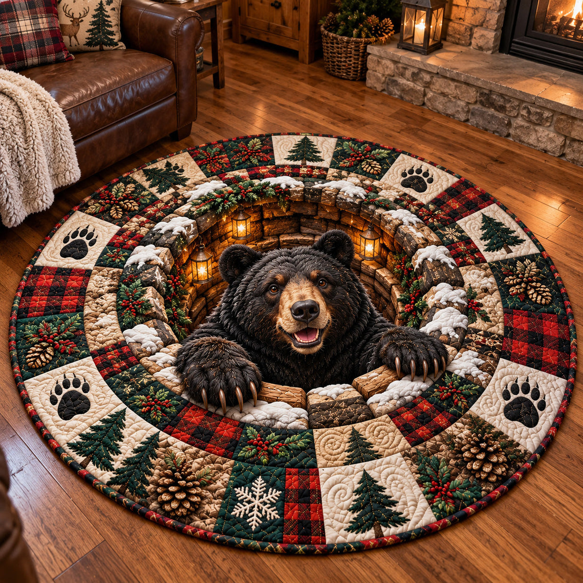 Merry Bear Tunnel Round Mat Rug - Cute Animal Design | Charming Home Decor - washable non-slip printed rug