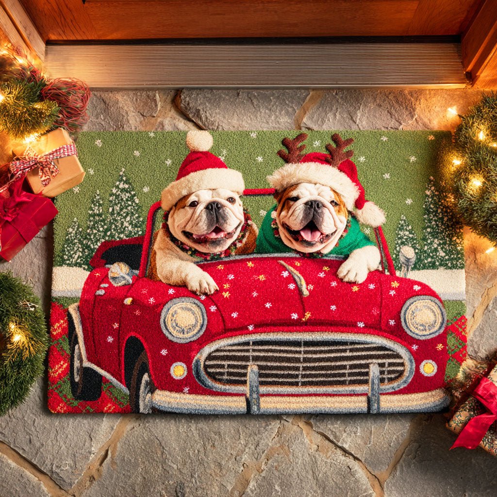 Merry Bulldog Doormat - Cute Animal Design | Printed Welcome Doormat