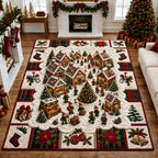 Merry Christmas Village area rug in a living room