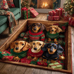 Merry Dachshund area rug in a living room