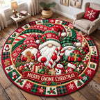 Merry Gnome Christmas Round Mat Rug - Seasonal Design | Festive Home Decor - washable non-slip printed rug